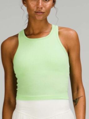 Lululemon Ebb to Street Cropped Racerback Tank Top Sz 12 in Scream Green Light